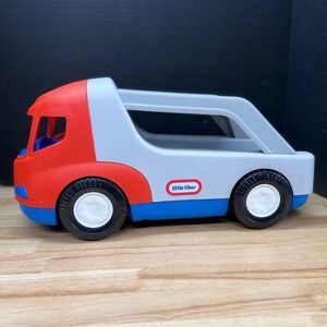 Little Tikes Vintage Car Hauler Truck Red Gray Blue Semi Trailer Carrier Toy